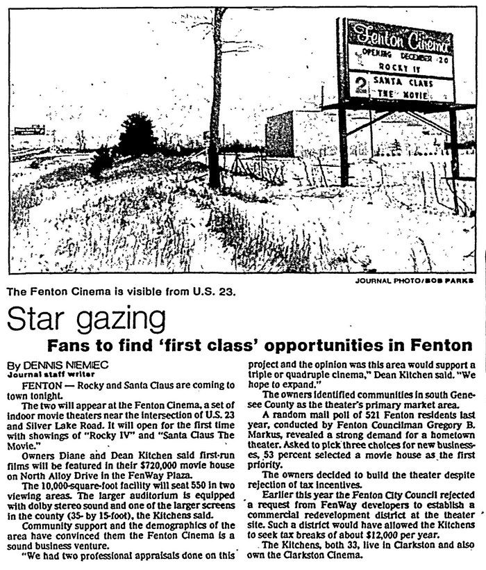 Fenton Cinema - 1985 ARTICLE ON THEATER (newer photo)
